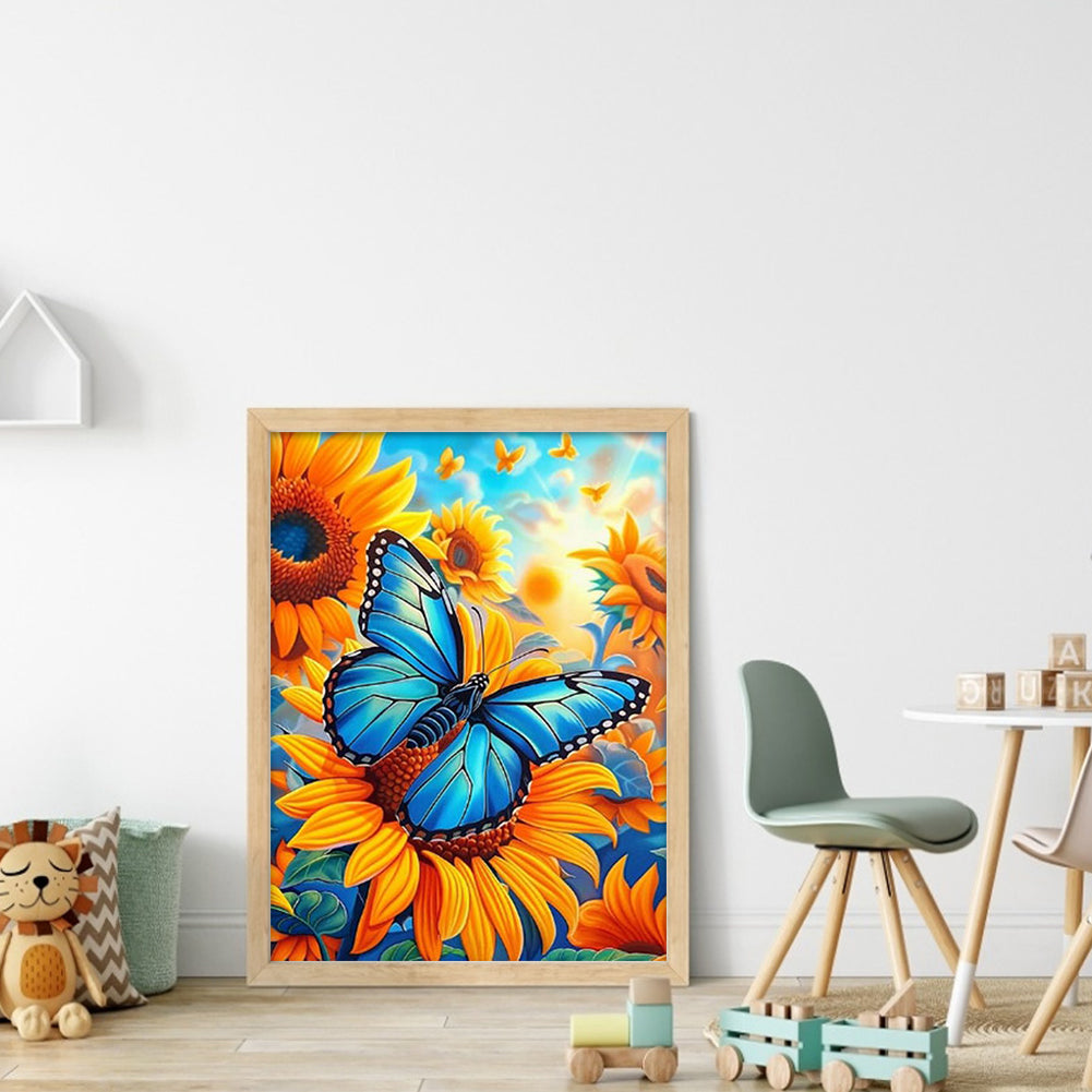 Butterfly & Sunflower - Full  9CT Stamped Cross Stitch - Bead Embroidery 40x54CM/15.75x21.26in