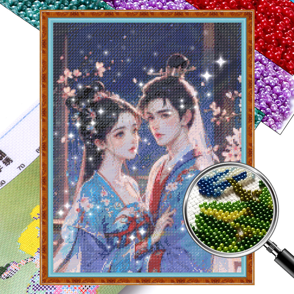 Ancient Style Lovers - Full  9CT Stamped Cross Stitch - Bead Embroidery 45x57CM/17.72x22.44in