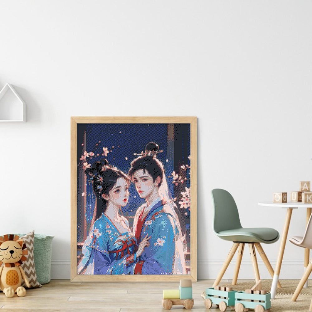 Ancient Style Lovers - Full  9CT Stamped Cross Stitch - Bead Embroidery 45x57CM/17.72x22.44in