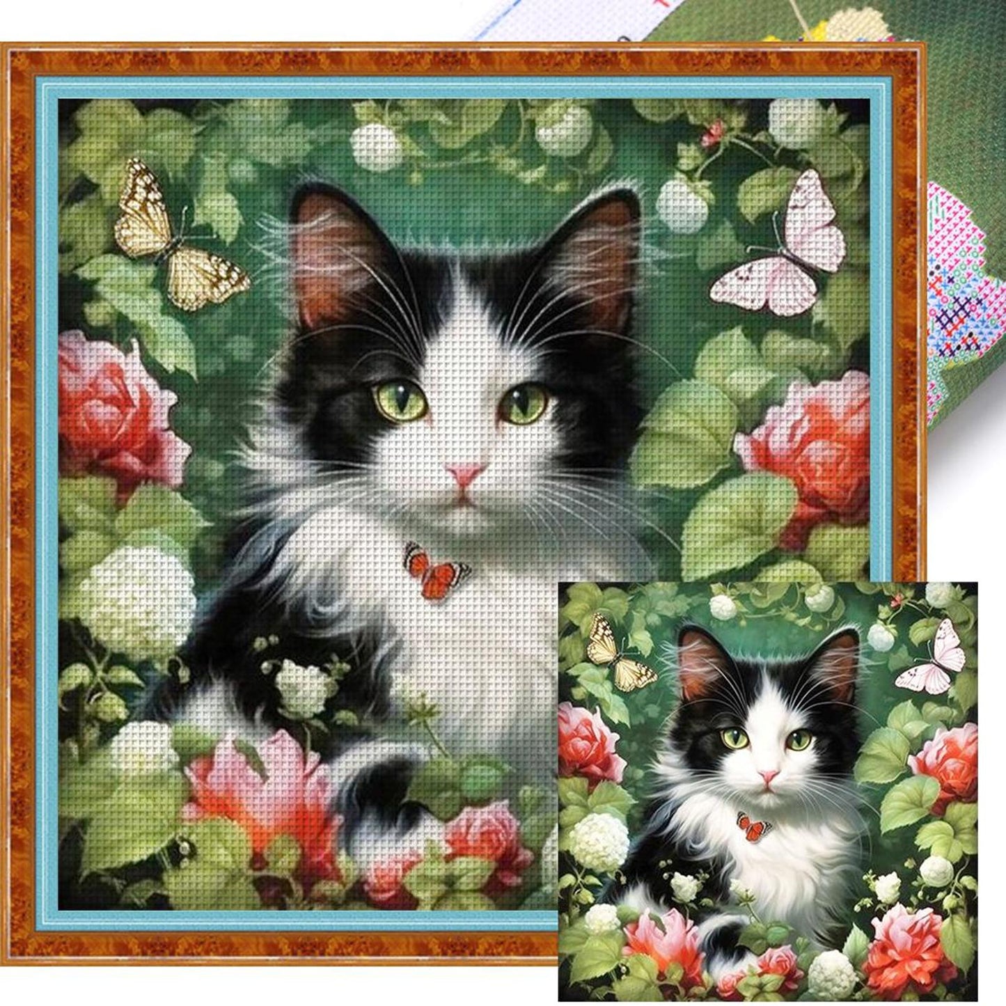 Flowers And Cat - Full 11CT Stamped Cross Stitch 50x50CM - Yishu