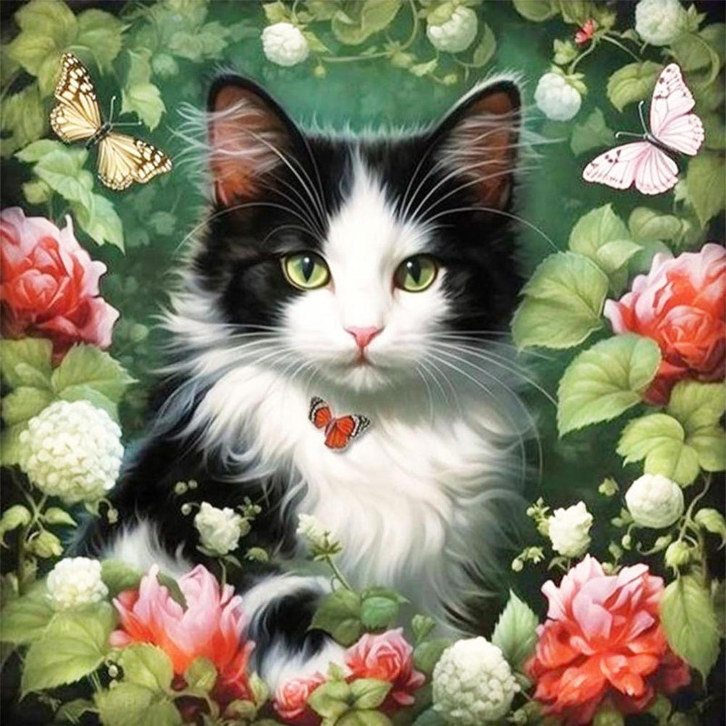 Flowers And Cat - Full 11CT Stamped Cross Stitch 50x50CM - Yishu