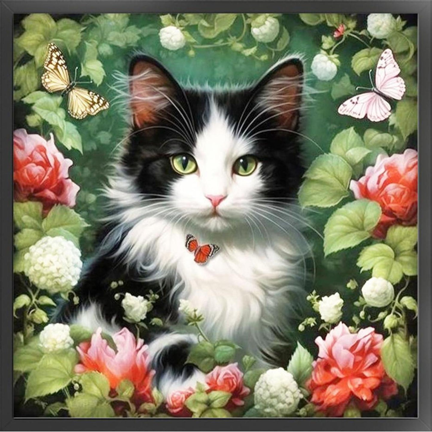 Flowers And Cat - Full 11CT Stamped Cross Stitch 50x50CM - Yishu