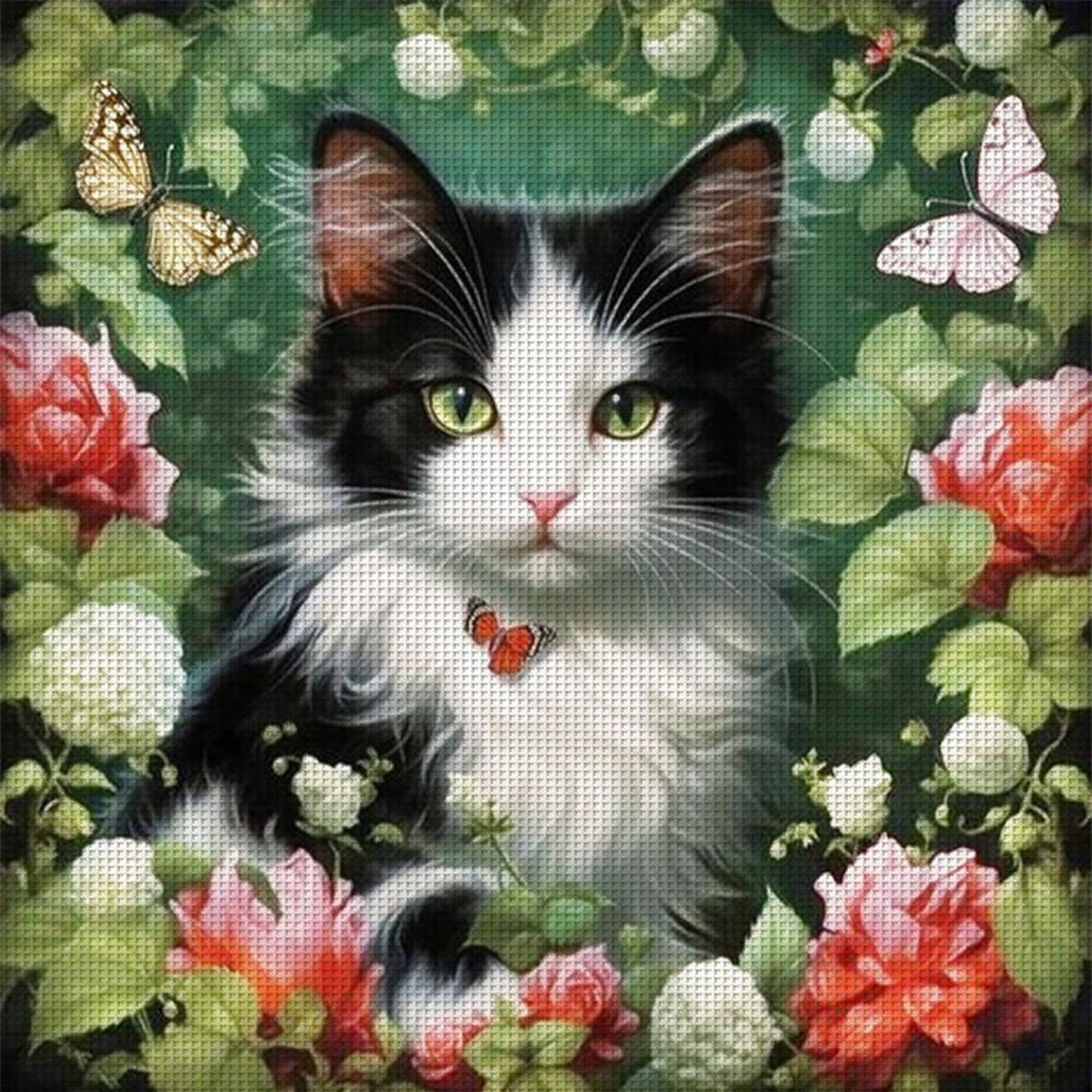Flowers And Cat - Full 11CT Stamped Cross Stitch 50x50CM - Yishu