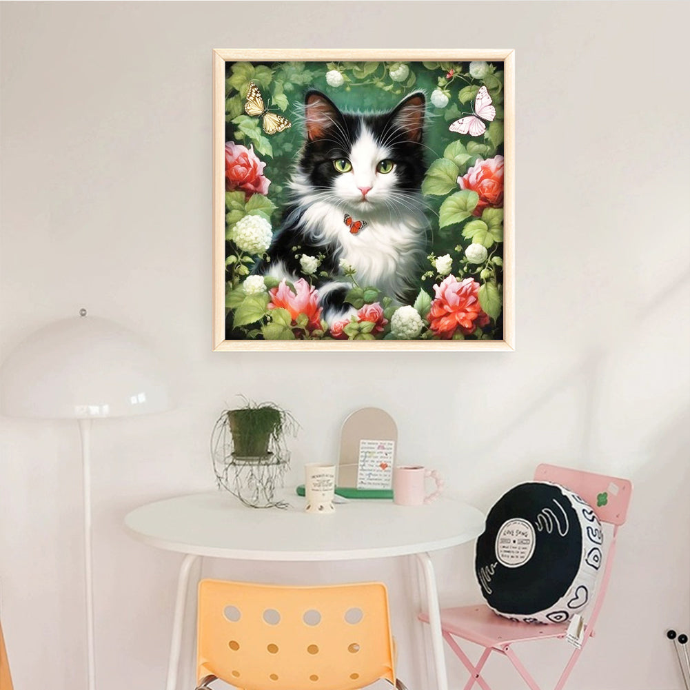 Flowers And Cat - Full 11CT Stamped Cross Stitch 50x50CM - Yishu