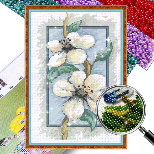 Magnolia on Branches - Partial  9CT Stamped Cross Stitch - Bead Embroidery 32x50CM/12.60x19.69in