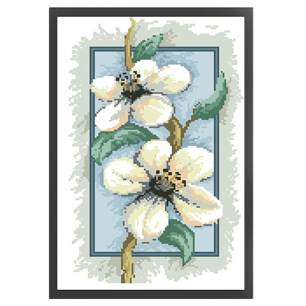 Magnolia on Branches - Partial  9CT Stamped Cross Stitch - Bead Embroidery 32x50CM/12.60x19.69in
