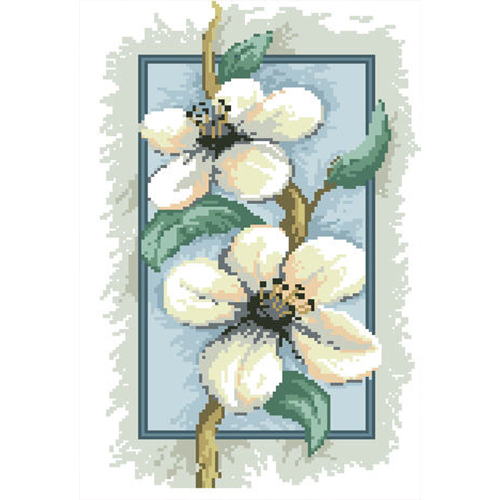 Magnolia on Branches - Partial  9CT Stamped Cross Stitch - Bead Embroidery 32x50CM/12.60x19.69in