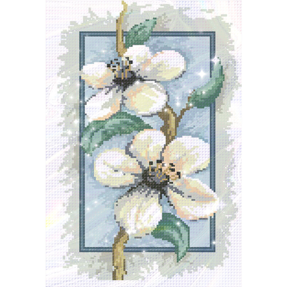 Magnolia on Branches - Partial  9CT Stamped Cross Stitch - Bead Embroidery 32x50CM/12.60x19.69in