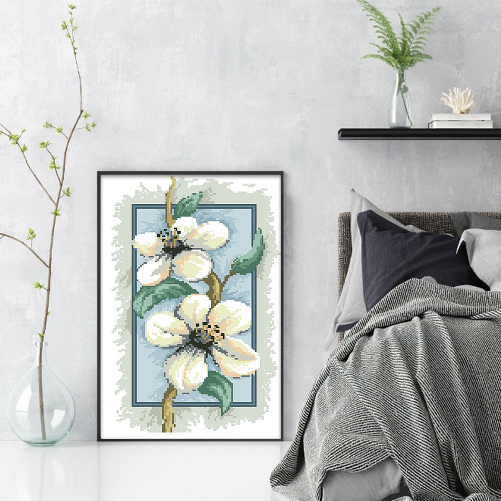 Magnolia on Branches - Partial  9CT Stamped Cross Stitch - Bead Embroidery 32x50CM/12.60x19.69in
