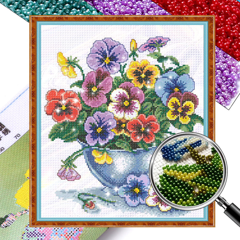 Six-color Orchid - Partial  9CT Stamped Cross Stitch - Bead Embroidery 38x52CM/14.96x20.47in