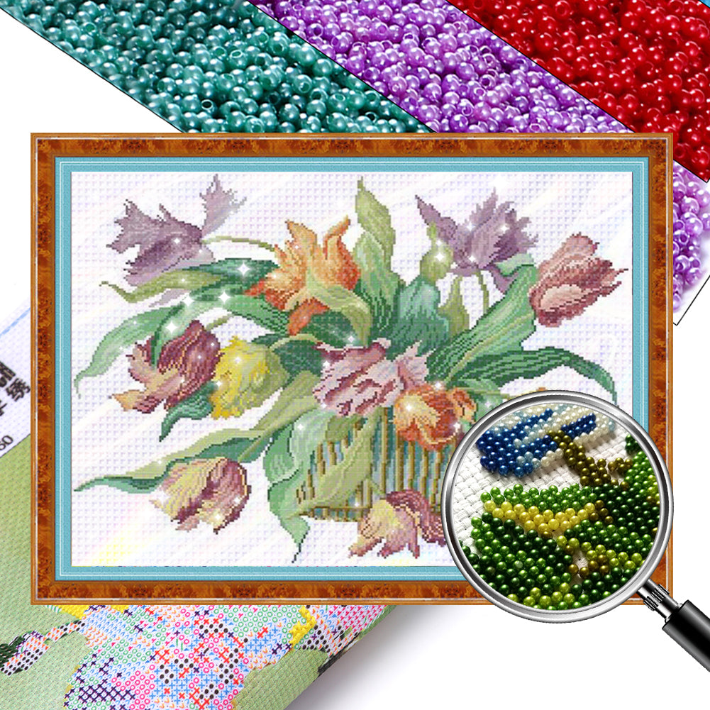 Fragrance Overflowing - Partial  9CT Stamped Cross Stitch - Bead Embroidery 66x51CM/25.98x20.08in