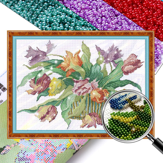 Fragrance Overflowing - Partial  9CT Stamped Cross Stitch - Bead Embroidery 66x51CM/25.98x20.08in