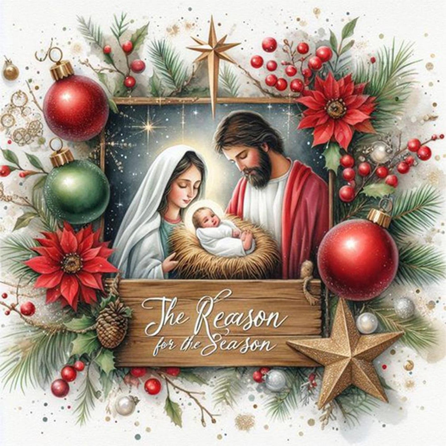 Nativity - Full 14CT Counted Cross Stitch 40x40CM - Huacan