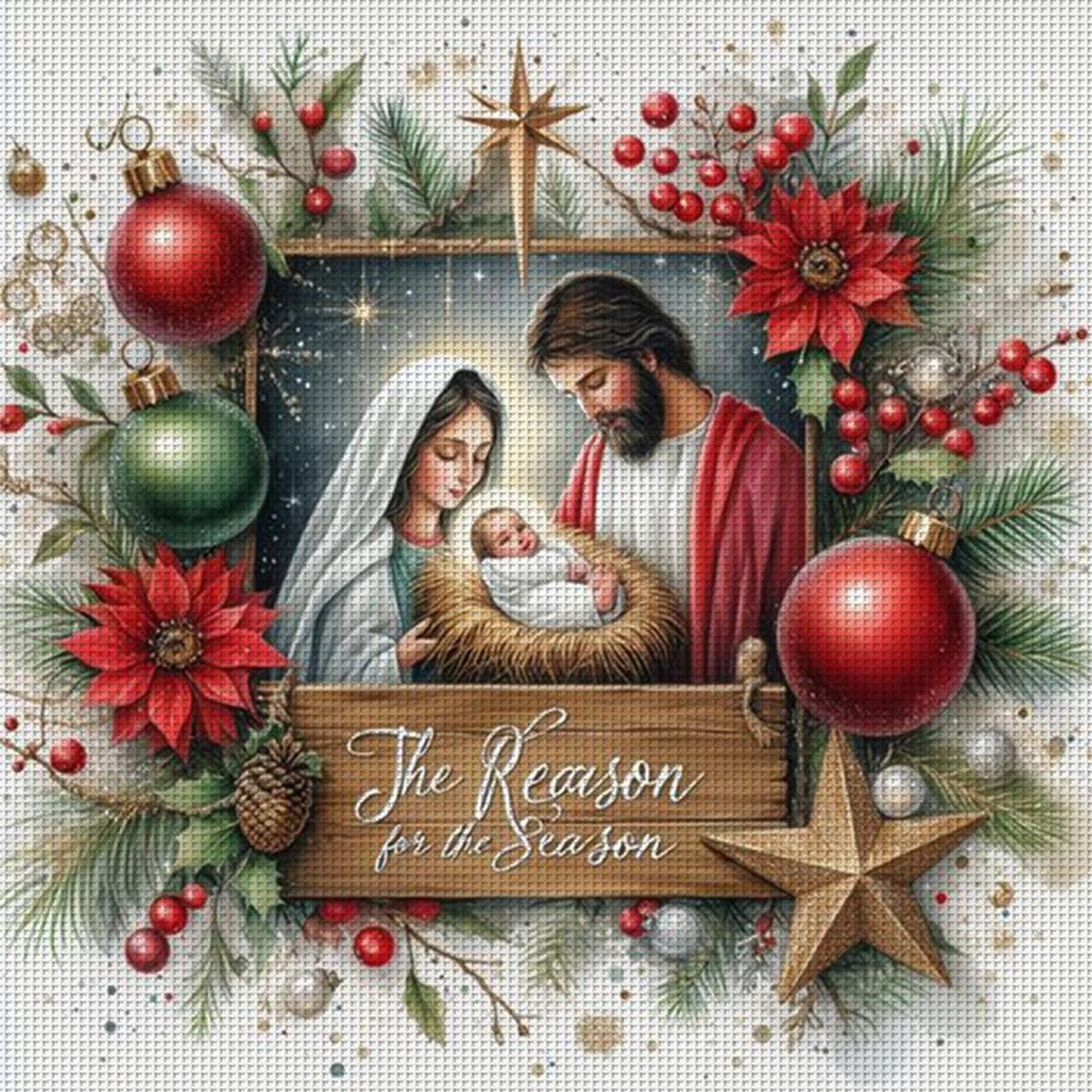 Nativity - Full 14CT Counted Cross Stitch 40x40CM - Huacan