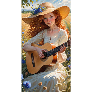 Girl Playing Guitar 40*75CM(Picture) Full AB Round Drill Diamond Painting