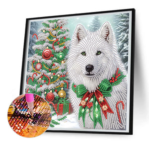 Christmas Arctic Wolf 30*30CM(Canvas) Partial Special Shaped Drill Diamond Painting