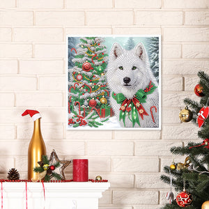 Christmas Arctic Wolf 30*30CM(Canvas) Partial Special Shaped Drill Diamond Painting