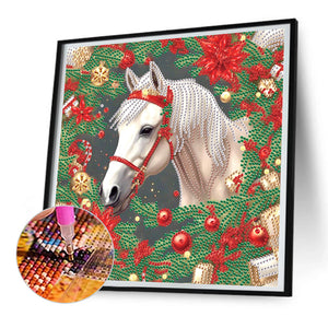 Christmas White Horse 30*30CM(Canvas) Partial Special Shaped Drill Diamond Painting