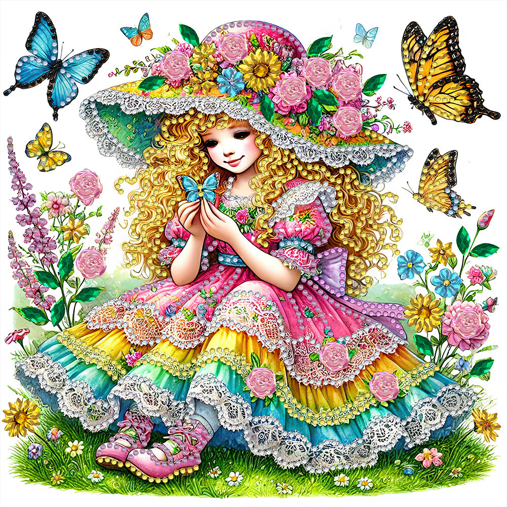 Spring Garden Girl 30*30CM(Canvas) Partial Special Shaped Drill Diamond Painting