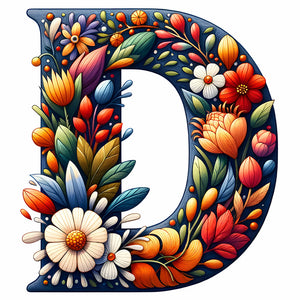 Flower Letter D 30*30CM(Canvas) Full Round Drill Diamond Painting