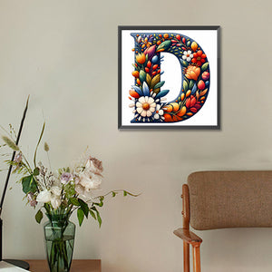 Flower Letter D 30*30CM(Canvas) Full Round Drill Diamond Painting