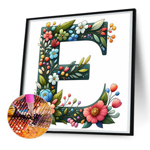 Flowery Letter E 30*30CM(Canvas) Full Round Drill Diamond Painting