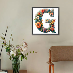 Flower Letter G 30*30CM(Canvas) Full Round Drill Diamond Painting