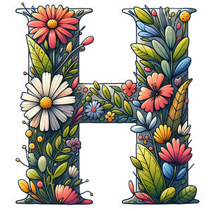 Flower Letter H 30*30CM(Canvas) Full Round Drill Diamond Painting