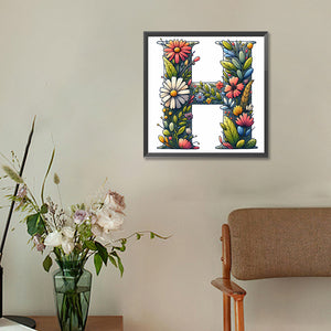 Flower Letter H 30*30CM(Canvas) Full Round Drill Diamond Painting