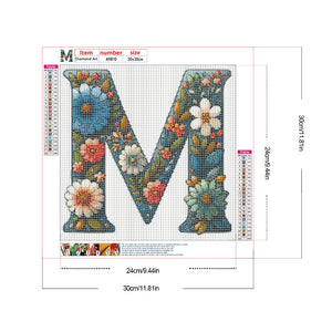 Flower Letter N 30*30CM(Canvas) Full Round Drill Diamond Painting