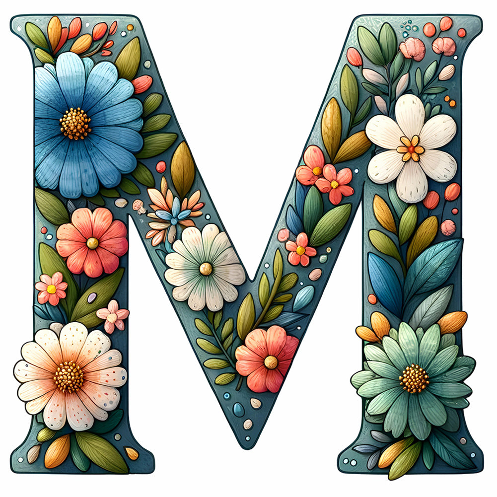 Flower Letter N 30*30CM(Canvas) Full Round Drill Diamond Painting