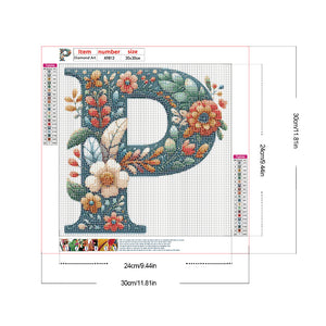 Flowery Letter P 30*30CM(Canvas) Full Round Drill Diamond Painting