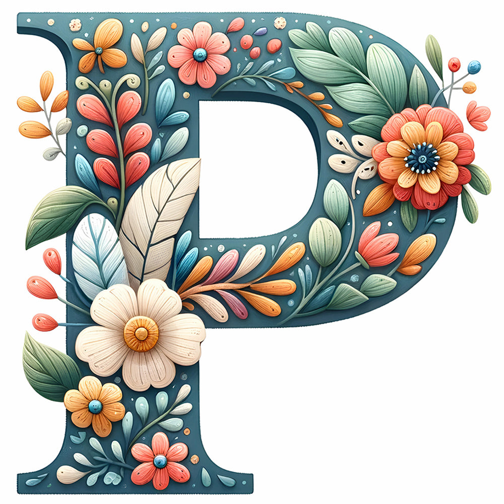 Flowery Letter P 30*30CM(Canvas) Full Round Drill Diamond Painting