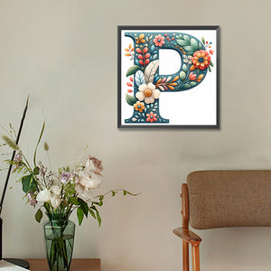 Flowery Letter P 30*30CM(Canvas) Full Round Drill Diamond Painting