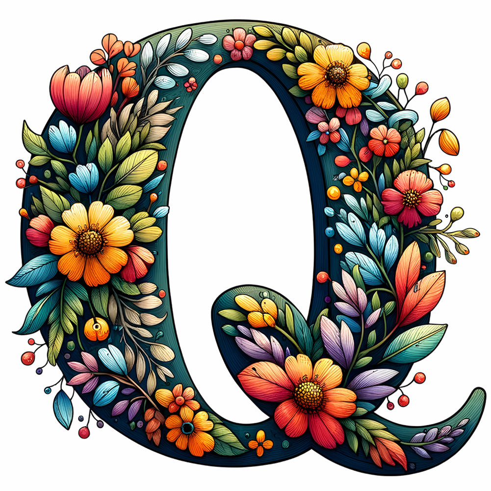 Flowery Letter Q 30*30CM(Canvas) Full Round Drill Diamond Painting