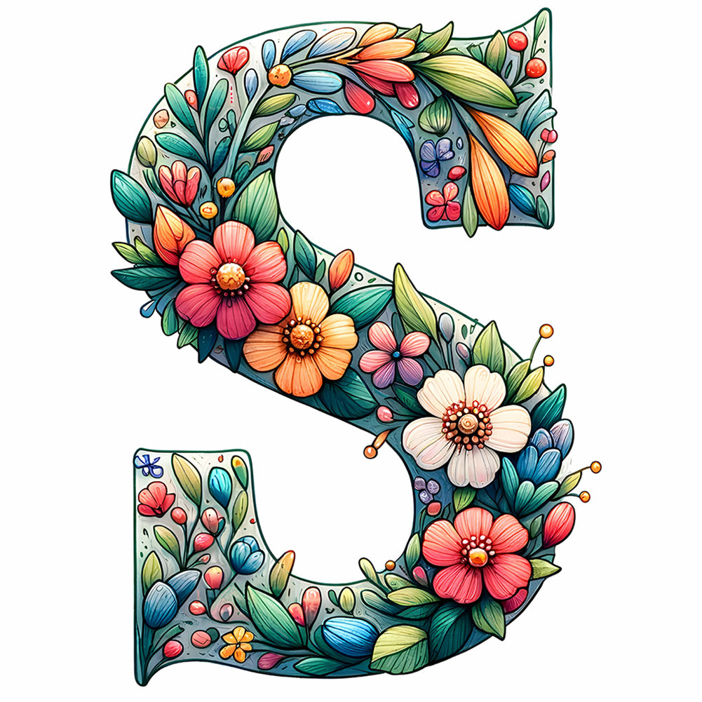 Flower Letter S 30*30CM(Canvas) Full Round Drill Diamond Painting