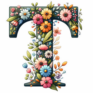 Flower Letter T 30*30CM(Canvas) Full Round Drill Diamond Painting