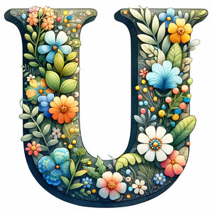 Flower Letter U 30*30CM(Canvas) Full Round Drill Diamond Painting