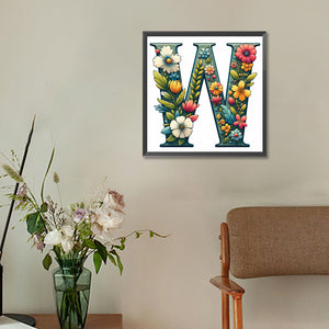 Flowery Letter W 30*30CM(Canvas) Full Round Drill Diamond Painting