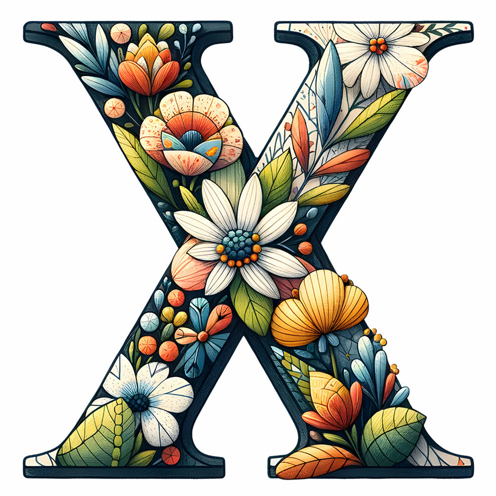 Flower Letter X 30*30CM(Canvas) Full Round Drill Diamond Painting