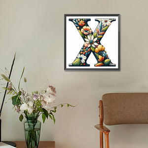 Flower Letter X 30*30CM(Canvas) Full Round Drill Diamond Painting