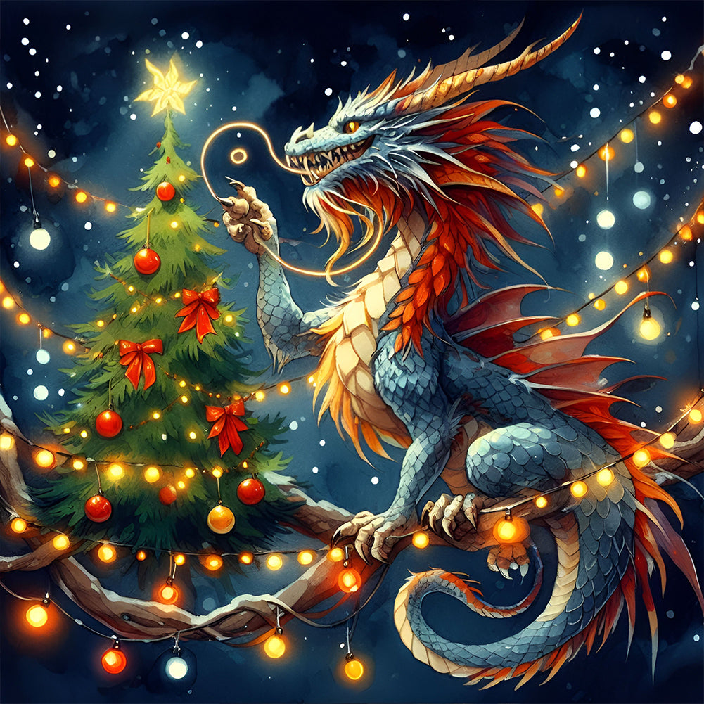 Dragon And Christmas Tree 40*40CM(Canvas) Full Round Drill Diamond Painting