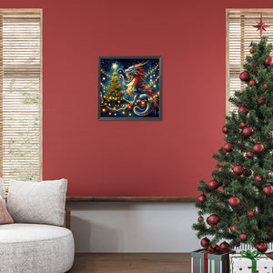 Dragon And Christmas Tree 40*40CM(Canvas) Full Round Drill Diamond Painting