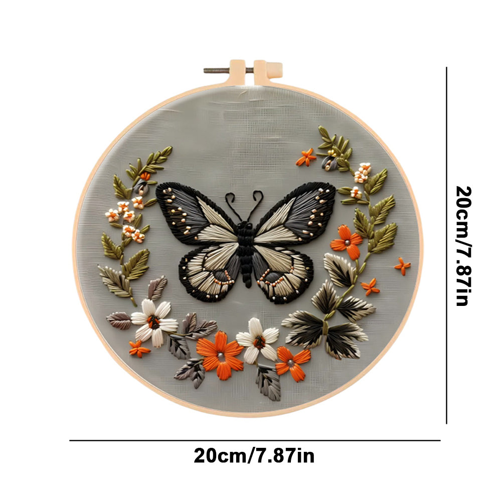 Flowers & Butterflies - DIY Embroidery Cross Stitch Kit with Pattern Cotton Threads Needles Hoop 30x30CM/11.81x11.81in