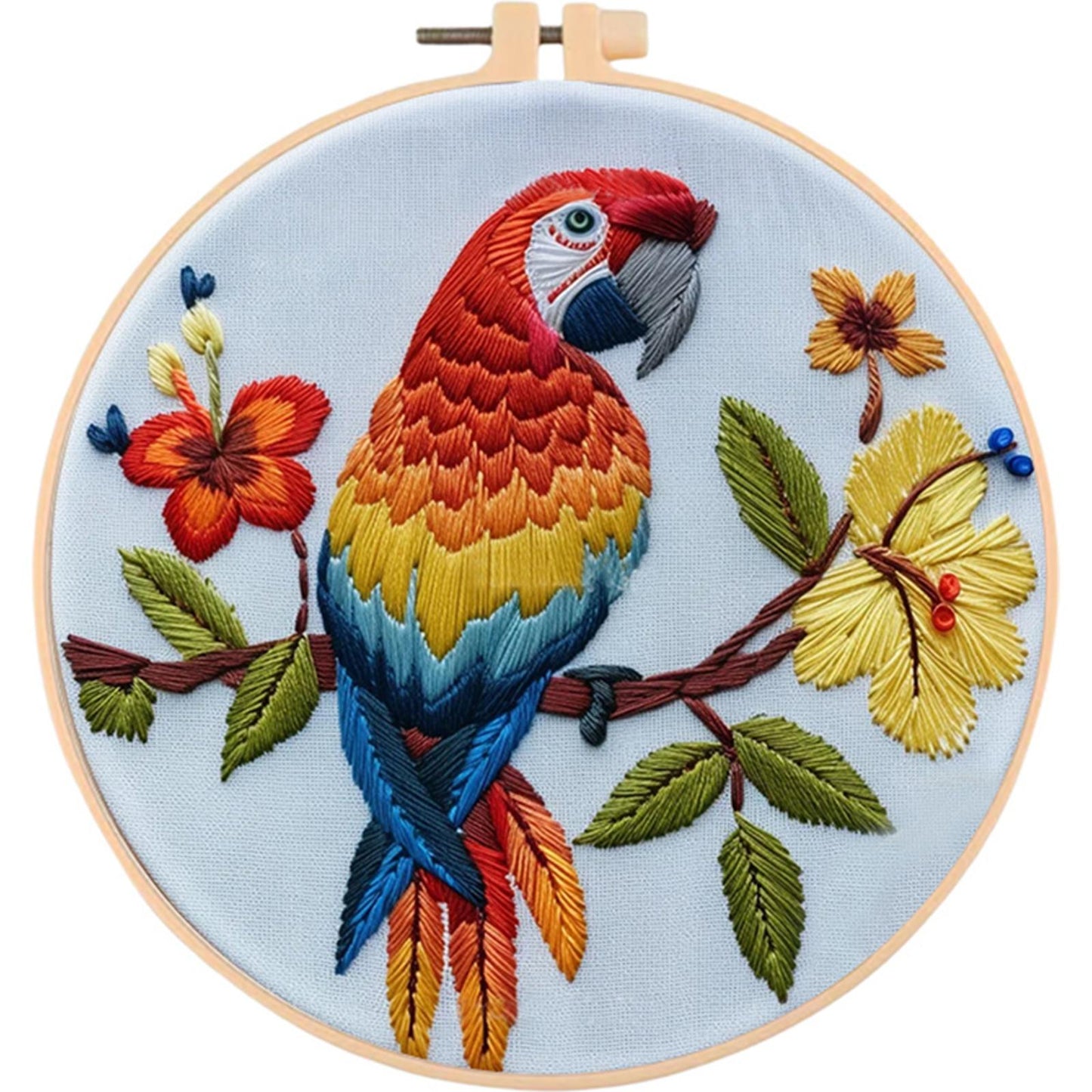 Flowers & Parrots - DIY Embroidery Cross Stitch Kit with Pattern Cotton Threads Needles Hoop 30x30CM/11.81x11.81in