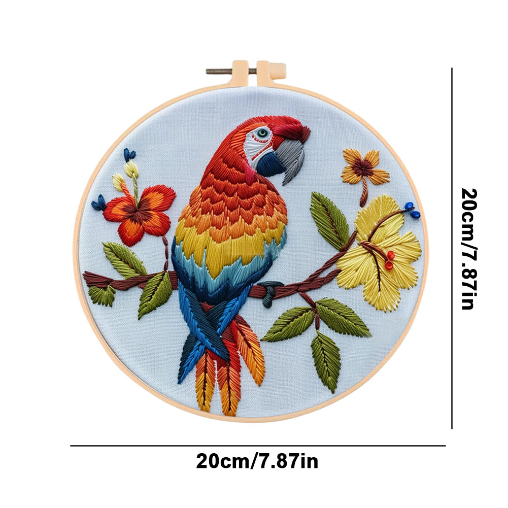 Flowers & Parrots - DIY Embroidery Cross Stitch Kit with Pattern Cotton Threads Needles Hoop 30x30CM/11.81x11.81in