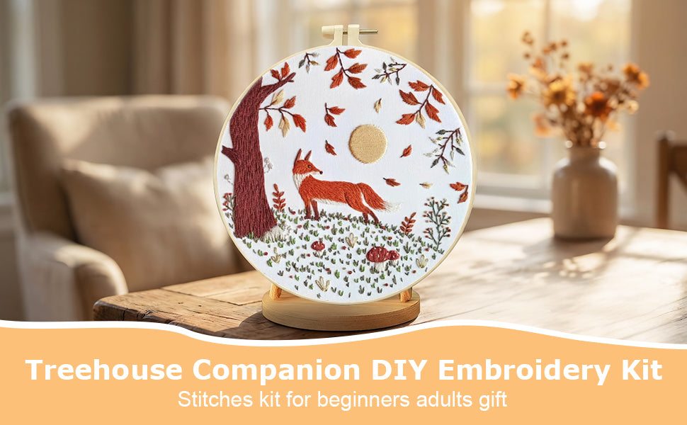 Fox - DIY Embroidery Cross Stitch Kit with Pattern Cotton Threads Needles Hoop 30x30CM/11.81x11.81in