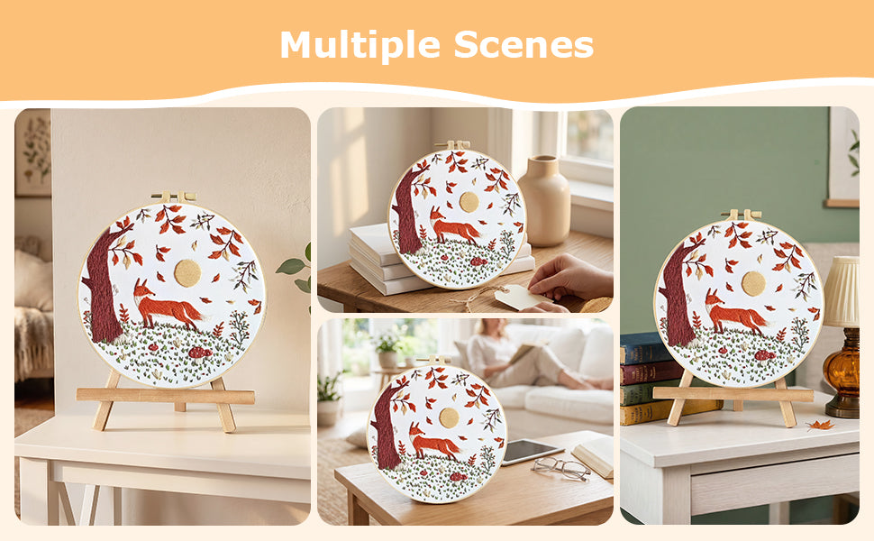 Fox - DIY Embroidery Cross Stitch Kit with Pattern Cotton Threads Needles Hoop 30x30CM/11.81x11.81in