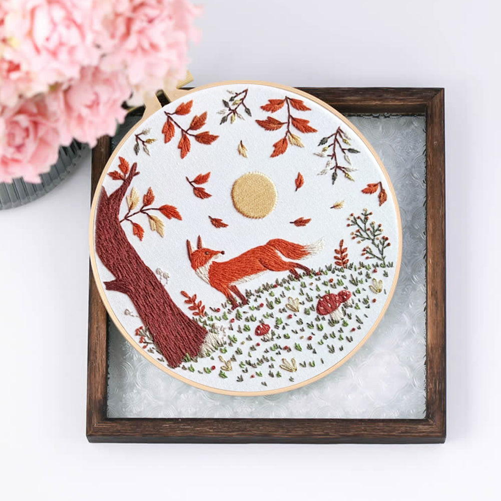 Fox - DIY Embroidery Cross Stitch Kit with Pattern Cotton Threads Needles Hoop 30x30CM/11.81x11.81in