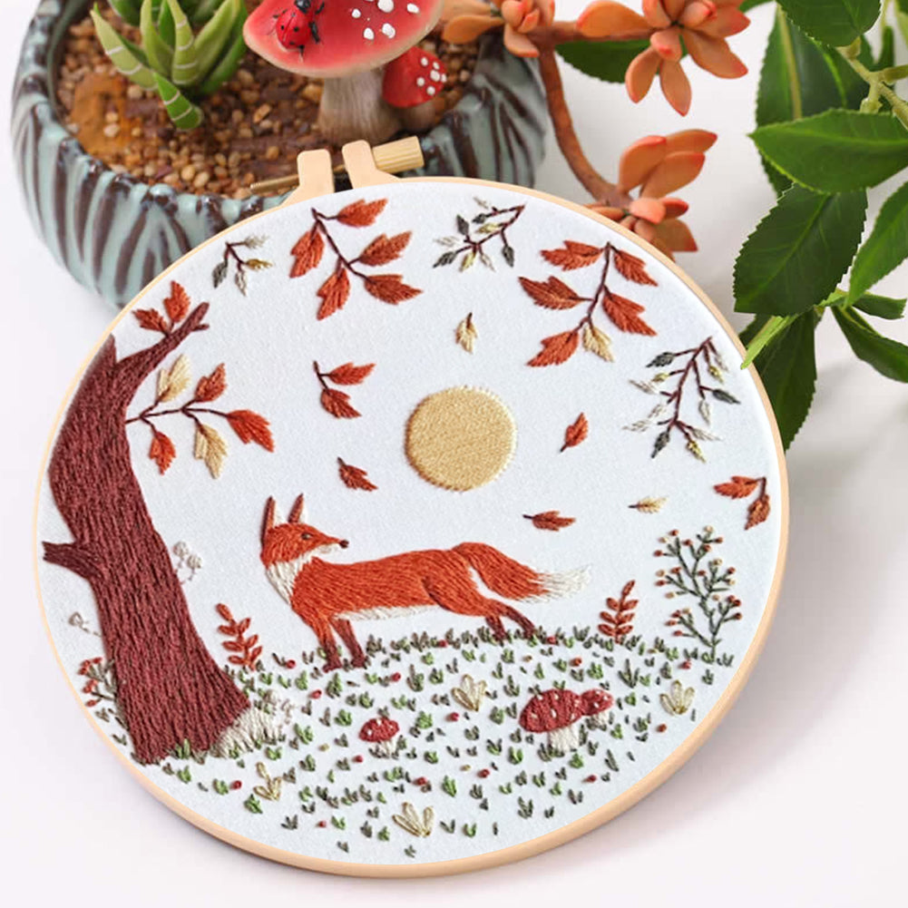 Fox - DIY Embroidery Cross Stitch Kit with Pattern Cotton Threads Needles Hoop 30x30CM/11.81x11.81in